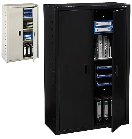 AREBOS Armoire à dossiers | Armoire de Bureau | 140 x 90 x 40 cm | 2 Portes | avec 3 étagères réglables en Hauteur | avec Serrure à Cylindre | Noir