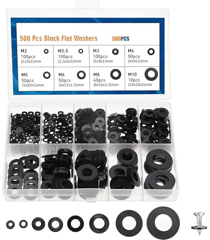 500 PCS Unterlegscheiben Set, Dichtungsringe Set, Gummidichtung Rund, Gummi Unterlegscheiben, Distanzscheiben 8 Größen, O Ringe für Dusche Kopf Dichtung Garten Schlauch Waschen Wasserhahn (schwarz 1)