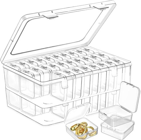 QYRDBGY 60 Stücke Aufbewahrungsboxen Klein (5,5 x 5,5 x 2cm), Perlen Aufbewahrungsbox aus Kunststoff Sortierboxen für Kleinteile Painting Zubehör Boxen für Knöpfe Bastelartikel Schmuck