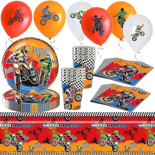 Racing Car Party Supplies, Motorcycle paper tableware,Racing Car Motorcycle Balloons Racing Car Birthday Decor,Napkins Tablecloth Cardboard Dishwasher Set,(47PCS,10Guests)