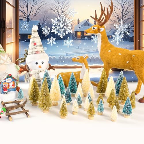 30 Stück Mini künstlicher Weihnachtsbaum, Deko Naturgetreuer Christbaum Weihnachtsbaum Basteln Weihnachtsbäume mit Holzsockel für Weihnachten, Raumdekoration, Diorama-Modelle
