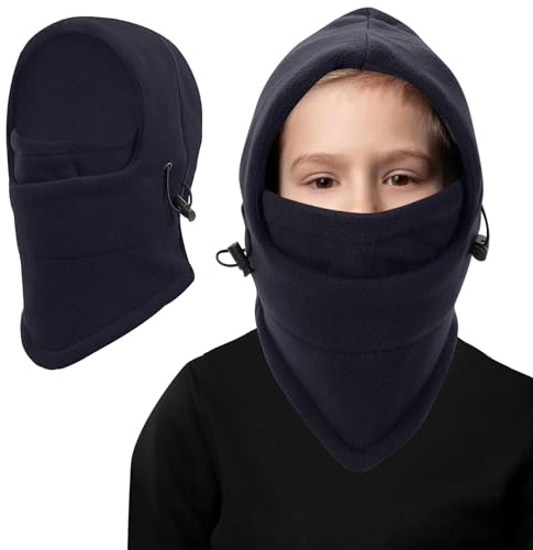 Winter Thermal Balaclava Kids,Multifunctional Windproof Kids Ski Mask Balaclava Adjustable Warm Face Cover Hat Hood Neck Warmer Scarf for Boys Girls Outdoor Sports (UK, Alpha, One Size, Navy)