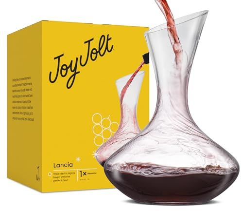 JoyJolt Lancia Wine Decanter Crystal Wine Aerator Handmade Base Glass Pitcher Ultra Elegant Design Easy Pour Slanted Spout for Wine 1200ml (40 fl.oz)