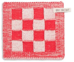 Knit Factory - Topflappen Block - Ecru/Rot - 23x23 cm | Hitzebeständige Lappen - Schutzlappen zum kochen - Küchenzubehör - Kochlappen - Traditioneller look