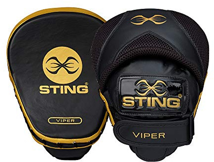 STING Viper Speed Focus Mitts for Boxing, MMA, and Muay Thai, Durable Boxing Mitts, Ultra-Lightweight Boxing Equipment, Black/Gold, Standard Size