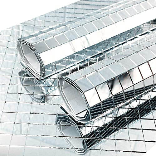Mirror Mosaic Tiles Square Glitter Glass Mosaics Self-Adhesive Backing Christmas DIY Art & Crafts Decoration(Silver, 10x10mm x6sheets)