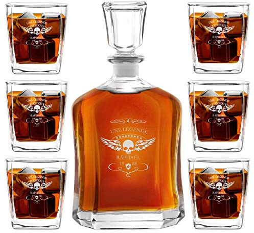 Maverton Ensemble de Carafes Personnalisés a Whisky Avec 6 Verres | Décanteur et Verres a Whisky Gravés, 700 ml Service Universel Verre Whisky et Carafe, Monogramme