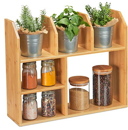 Relaxdays Bambusregal, 6 Fächer, HBT: 45,5 x 55 x 16 cm, stehend, für Küche, Bad & Wohnzimmer, Deko Aufsatzregal, Natur