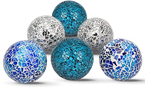 Hiziwimi 6Pcs Decorative Ball Set - 6cm/2.4inch Mosaic Glass Orbs Centerpiece Balls Decoration for Tables, Wedding Party (Mixed Color)