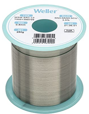 Weller WSW SAC L0 (T0051388799) Fil à souder sans plomb, diamètre : 0,8 mm, poids : 250 g, alliage Sn96,5Ag3,0Cu0,5, contenu du flux 3,5%