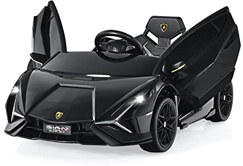 COSTWAY Macchina Elettrica Lamborghini per Bambini da 12V, Veicolo Elettrico Cavalcabile con Luci LED MP3 Telecomando, Fino a 5km/h, +3 Anni (Nero)