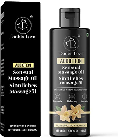 Dude's Love Addiction - Aceite de masaje sensual de vainilla, mezcla de aceite de masaje comestible con vainilla natural y jazmín, nutre e hidrata la piel para unisex adultos 100 ml