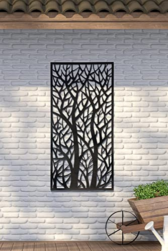 MirrorOutlet GMS006 Metall-Garten-Sichtschutz, extra groß, Baum-Optik, Schwarz, 120 x 60 cm