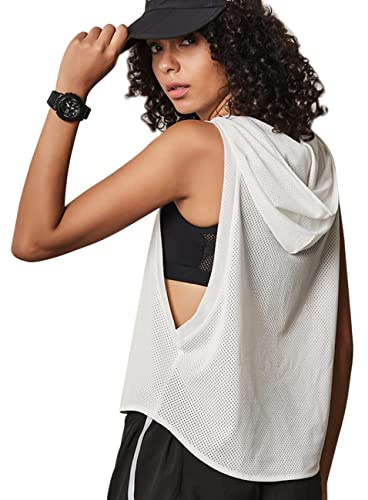 Hanyomo Donna Fitness Top smanicati Maglia Felpa Sport Hoodies Corsa Magliette Allenamento Cime Bianco M