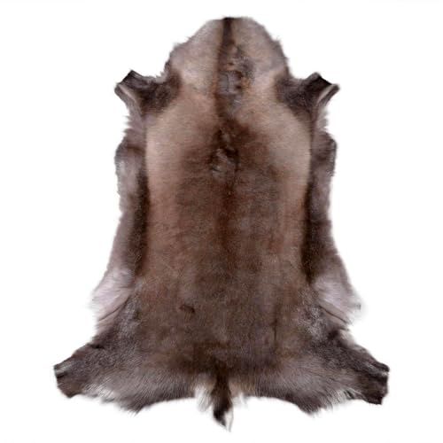 Livorio Rentierfell original aus Skandinavien, Premium Qualität, dunkel, L 130-135 cm