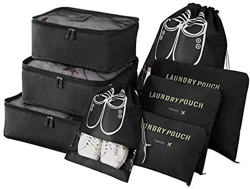 Vicloon Organizador de Maletas 8 En 1 Bolsa de Almacenamiento de Equipaje Impermeable Bolsas de Equipaje Multifunción Packing Cubes Bolsas Ropa Organizadoras Viaje para Zapatos Ropa Cosméticos