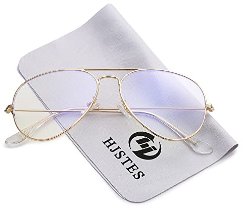 HJSTES Clear Lens Aviator Glasses Blue Light for Women Men Classic Pilot Frame Non-prescription Eyeglasses(Gold)