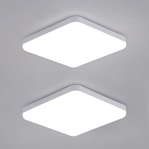 DAXGD Plafoniera LED Soffitto Quadrata 32W, 2 Unità Impermeabile IP54, 3600LM 6500K Bianco Freddo, Per Bagno Cucina Corridoio Balcone 25cm