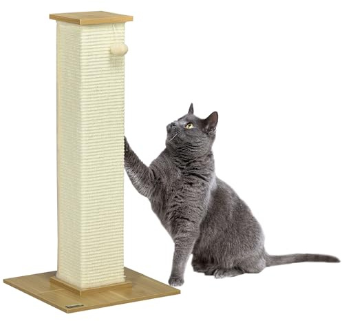 PawHut Poste Rascador para Gatos con Poste de Sisal 38x38x80 cm Roble