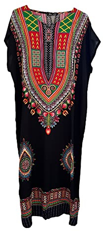 Kiran Fashion Vestido largo caftán largo de viscosa de algodón para mujer, para verano, dashiki, cubierta de playa africana