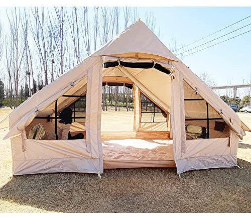 Inflatable Glamping Tent With Pump - Easy Setup Waterproof Outdoor Oxford, Self-Supporting Structure Cabin With Mosquito Screen, 4-5 Person Inflatable House, 4 Season Air