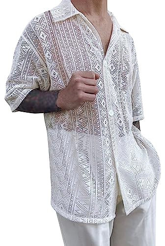 Netzhemd mit halbem Arm Herren Muskel Transparent T-Shirt Kurzarm Shirts Herren Netzhemd - Netz Hemd Rundkragen Kurzarmshirt mit Fischnetz Herren Transparent Unterhemd Durchsichtig