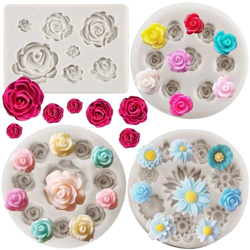 MYPRACS Juego de 4 moldes de silicona con diseño de rosas para decoración de pasteles, cupcakes, arcilla polimérica, caramelos, chocolate, pasta de goma