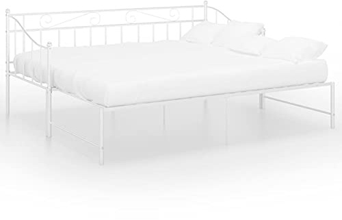 Festnight Ausziehsofa Metallbett Ausziehbar 90x200 cmBettgestell Gästebett Ausziehbar Ausziehbares Bett Ausziehsofa Bettgestell Tagesbett Metall Weiß Metall Bett Ausziehbar