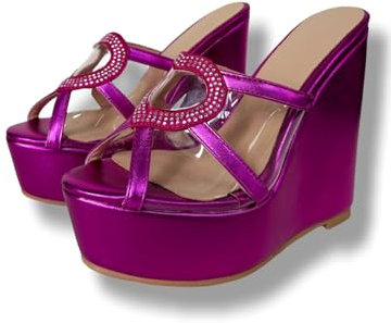 Frankie Hsu Sandali sexy da donna con zeppa e plateau, colore fucsia con cuore rosa iper-rosa, scarpe estive con tacco alto, taglia grande US5-19, scarpe unisex per donne e uomini, Fucsia, 37 EU