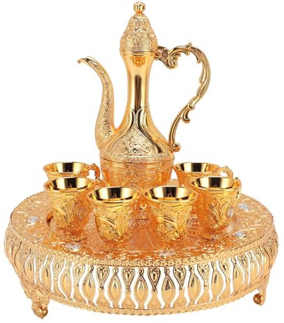 Ensemble de Pichets à Vin en Métal, Ensemble de Flasques Exquises Européennes Vintage, Ensemble de Tasses à Boire de Style Russe avec 6 Tasses à café, Kit de Théière à Vin avec