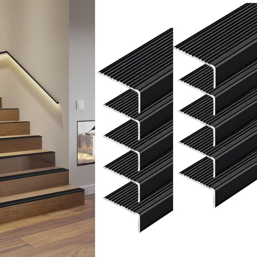 Anti-Rutsch-Treppenkante 5/10/20er-Pack Treppenstufen-Kantenschutz aus Aluminium, schwarze rutschfeste Treppenkanten-Treppenkante für Innen- und Außentreppen, dekorativer, zuschneidbarer Treppenkanten