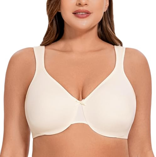 MELENECA Women's Plus Size Full Coverage Underwire Seamless Non Padded Minimizer Bra Off White 38G