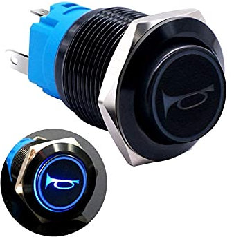JRBJWYVV 12V 19mmMomentary Drucktastenschalter 1NO 1NC SPDT blaues LED-Licht 3/4 Montageloch erhöhter schwarzer Metall-Kippschalter (Color : Blue)