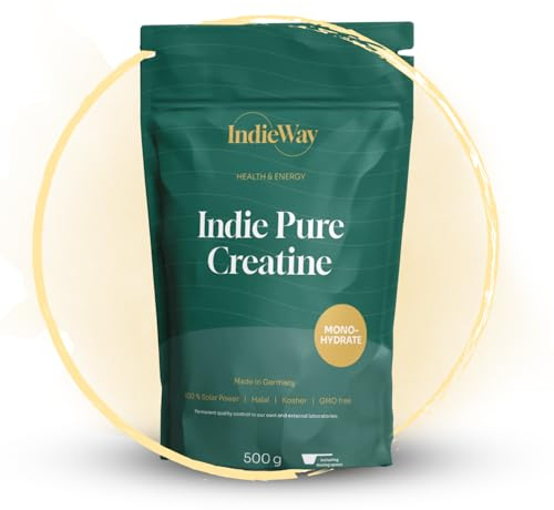 IndieWay Creatin Monohydrat Pulver 500 g - 100% reines Kreatin-Pulver ohne Zusätze - 166 Portionen, geschmacksneutral, vegan