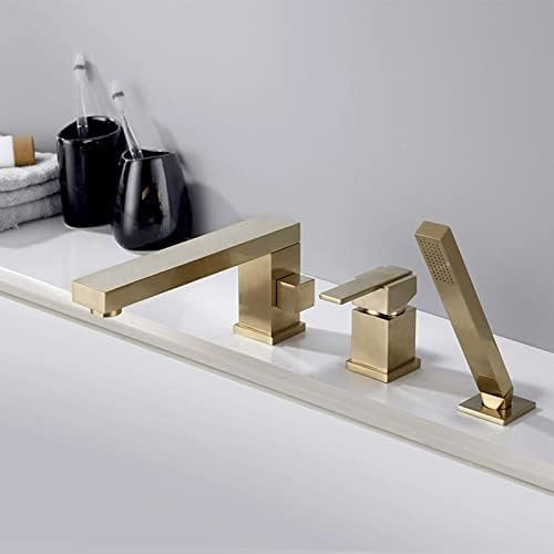 Duscharmatur, Badewannenarmaturen Mit Dusche, Einhand-Badewannen-Mischbatterien Mit Dusche, Badewannenarmatur, Mischer, Schwenkbarer Auslauf Und Brause-Duschmischer-Set, Schwarz,Gebürstetes Gold