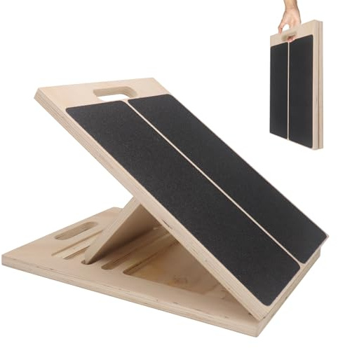 Yuhtech Tabla Inclinada de Madera, Tabla Ajustable para Estirar Pantorrillas, Tabla Inclinada Portátil para Estiramientos/Cuñas para Sentadillas, 5 Posiciones, 15,5'' X 11,5''