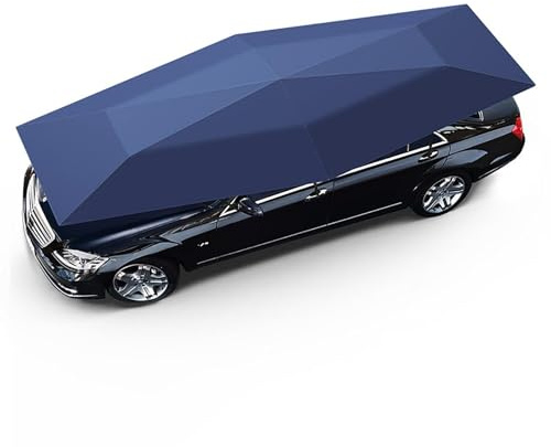 DOJOEUU Semi Automatic Car Tent, 4.2/4.6 M Portable Folding Car Canopy, Outdoor Movable Carport, Scalable 30,000 Times, Anti Theft Design, Waterproof Oxford Cloth Auto Cover for Cars & SUV(Blue,4.2M)