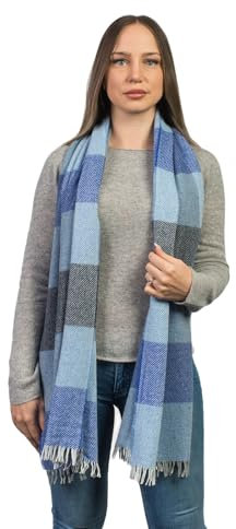 DALLE PIANE CASHMERE - Sciarpa quadri misto cashmere, Made in Italy - Uomo/Donna, Colore: Blu, Taglia unica