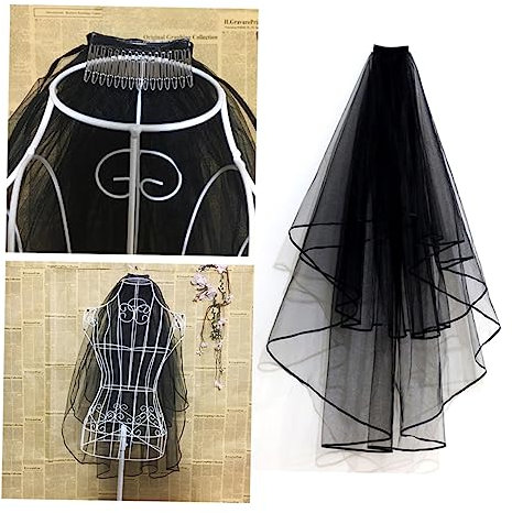 DEARMAMY 1stück Brautschleier Retro Schwarz Mit Spitzenrand Und Kamm Für Damen Langer Hochzeits-schleier Für Braut Accessoires Für Junggesellinnenabschied Hochzeit