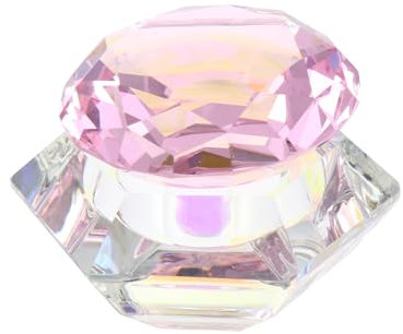 Healeved Crystal Cup for Nail Art Hexagonal Shape Lid for Manicure Salons Pink Glass Material