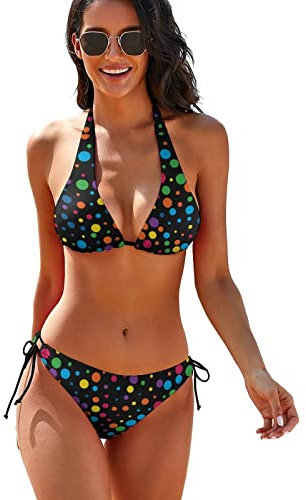 Lsjuee Bikini-Sets mit tropischem Bananen-Kiefern-Muster, Zweiteiliger Badeanzug für Frauen, sexy Neckholder-Badeanzug
