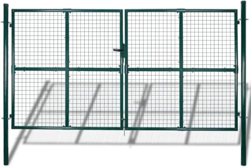 Refined Gartentor Doppeltor Zauntür Tor Garten Zaun Pforte Gartenzaun Tor Stahl Grün (Grün, 306 x 225 cm)