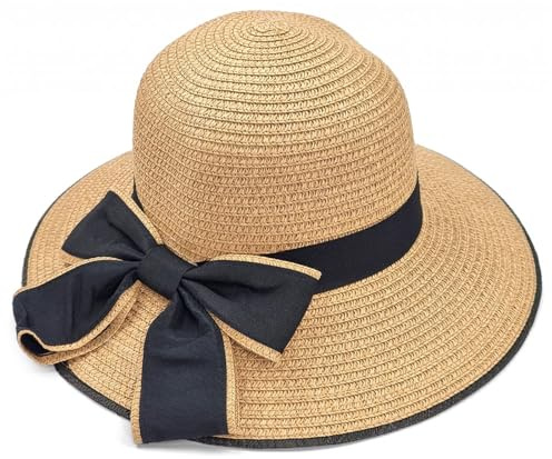 RUIXIA Chapeau de Paille pour Fille Chapeau de Soleil Large Bord avec Décoration de Nœuds de Papillon Bonnet de Soleil Pliable d'été pour Plage Voyage Randonée 3-8 Ans