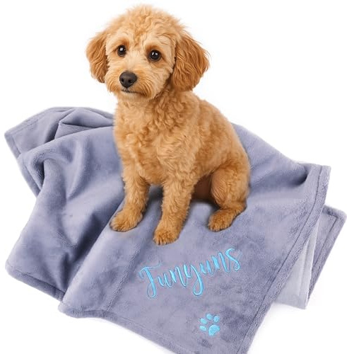 Personalisierte Hundedecke mit Namen – Premium Kuscheldecke für Hunde & Katzen – Bestickt & Gepolstert – Geschenk für Hundebesitzer, Welpen & neue Hundeeltern – Verschiedene Farben (grey)