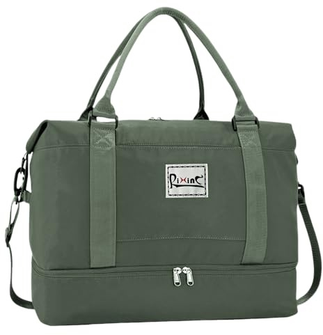 Large Weekender Bags for Women Travel Duffel Bag with Shoes Compartment & Wet Pocket, Carry on Bags for Airplanes Women, Duffel Bag Gym Tote Overnight Bag, Olive Green-A, L