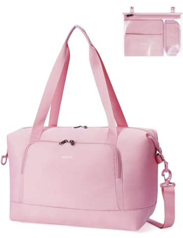 ECOHUB for Ryanair Cabin Bag 40x20x25, Perfect for New Ryanair 40x30x20 Underseat Foldable Travel Duffel Bag, Hand Luggage Holdall Bag with Wet Pocket, Carry on Overnight Weekend for Women Pink