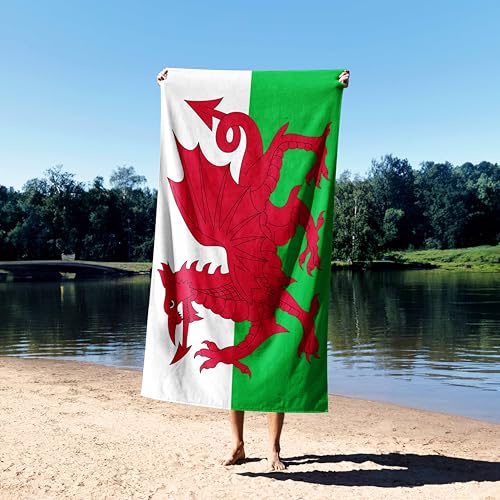 GIFTIMIZED Wales Flag Welsh Dragon Custom Towel, Super Absorbent Microfibre | Face, Hand, Bath, Bath Sheet, Super Towel Sizes | British Made | Perfect for Beach, Bath, Gym, Home