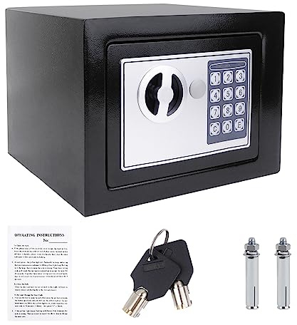 4.6L Safes for Home Mini Safe, Steel Sturdy Safe Box, Waterproof and Fireproof Safes with Key and Digital Keypad Lock, Home Safety for Cash/Guns/Jewelry/Documents Wall Box (23x17x17 cm)