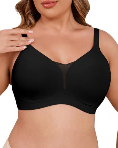 Curlady Bras for Women No Underwire Deep V Wireless Bra Push Up Seamless Supportive Mesh Crossover Bras Full Coverage Bralettes Everyday Bra Black