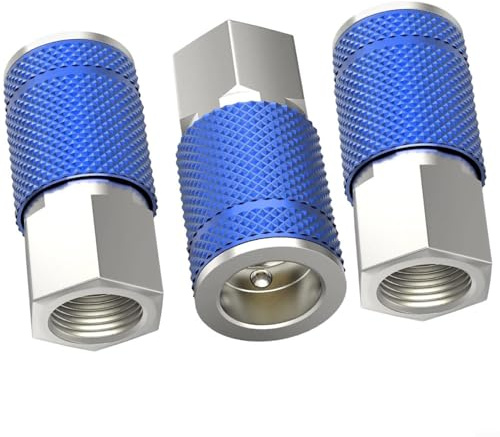URPIZY Kit de raccord rapide pneumatique 1/4 NPT Filetage intérieur Raccord industriel pour outils pneumatiques Compresseur Tuyau d'air comprimé Finition métallique 300 PSI (3 pièces)